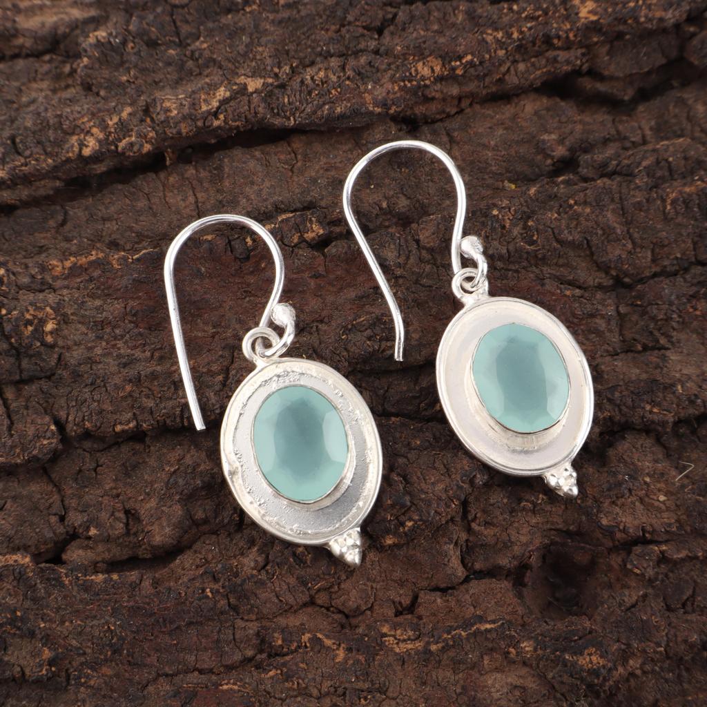 Украшения ручной работы из драгоценных камней Aqua Chalcedony, серьги из стерлингового серебра 925 пробы, уникальные дизайнерские украшения для женщин