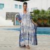 EDOLYNSA Повседневный кафтан с принтом тай-дай, полосатый халат с v-образным вырезом и рукавами «летучая мышь», 2023, женская пляжная одежда, макси-платья, накидки Q1218