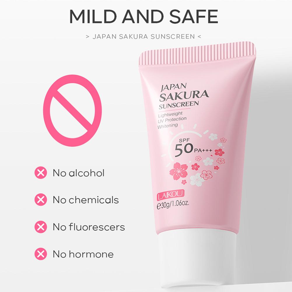Солнцезащитный крем SPF50 Сакура для лица и тела 1,06 унции Натуральное увлажнение Водостойкая Защита кожи от солнца Защищает Успокаивает