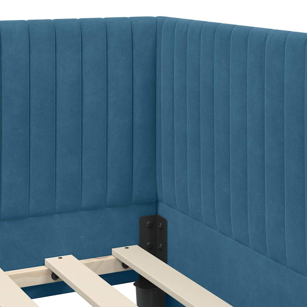 Corner Bed Frame with Headboard Blue 90 cm x 190 cm Velvet