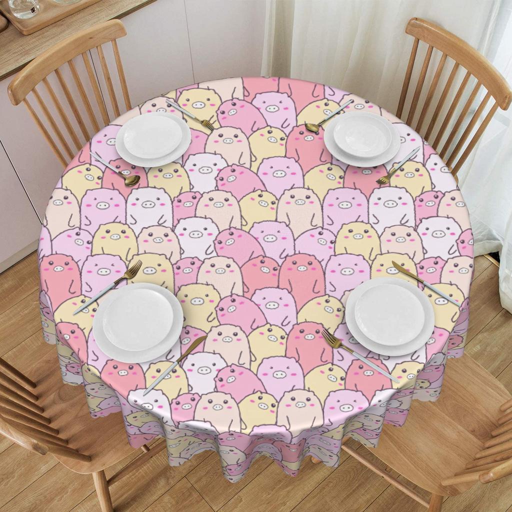 Round Fashion Trend Cute Pigs Cartoon Tablecloth Waterproof Oil-Proof Table Cover 70 inch Table Cloth