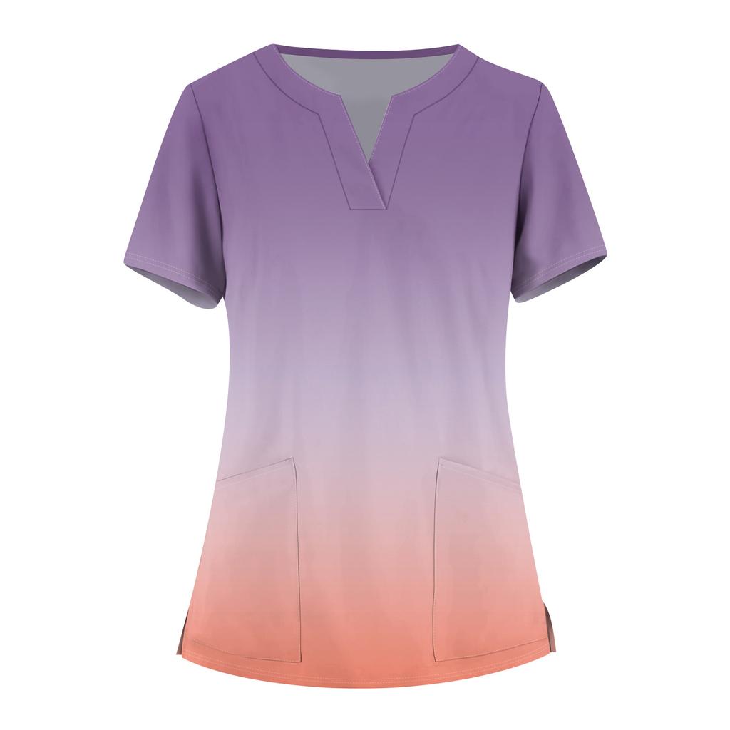 Women's Fashion V-neck Short Sleeve Workwear With Pockets Printed Tops Summer Tops For Women