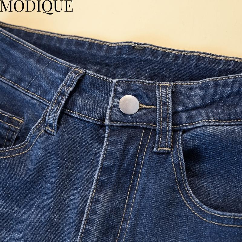 MODIQUE, осенние большие размеры, новые женские базовые эластичные шаровары полной длины, женские повседневные длинные джинсы с высокой талией, женские джинсовые брюки