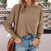 Большой круглый вырез с длинными рукавами, женская однотонная свободная футболка, простая повседневная рубашка для поездок на работу, европейский стиль, осень