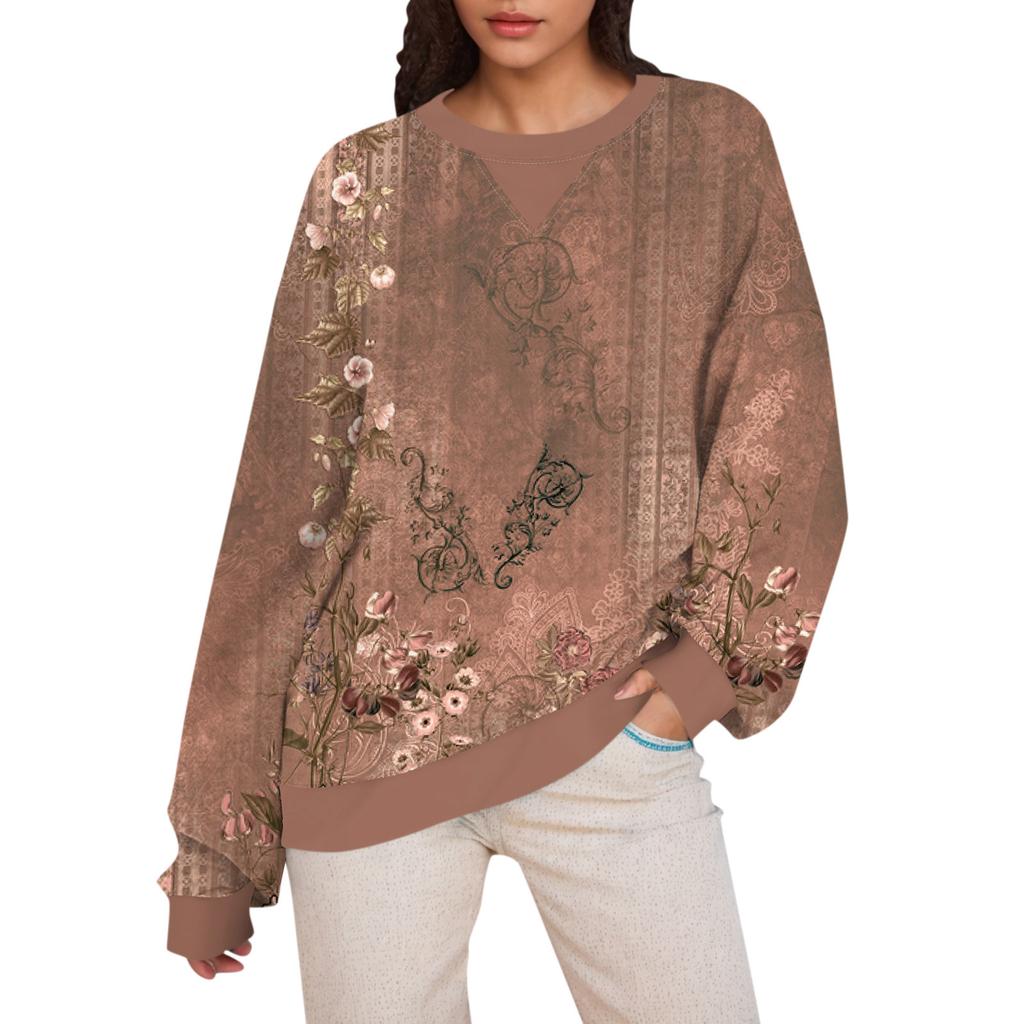 Women's Casual Printing Pullover Long Sleeve Shirt Oversized Sweatshirt