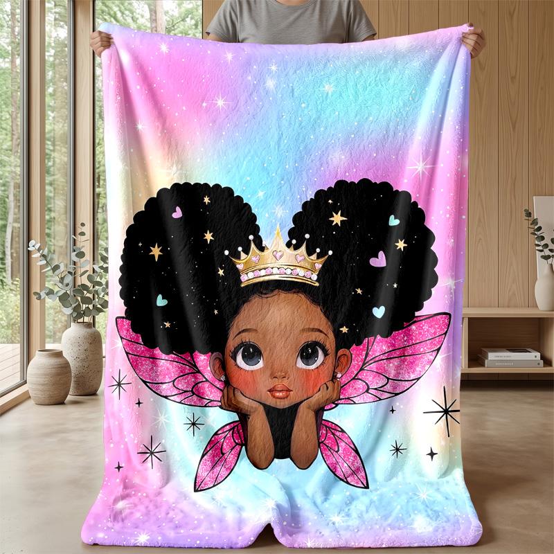 Crowned Fairy with Pink Wings blanket Personalized Name Flannel Blanket Soft Cozy Plush Throw for Sofa Bed Lightweight Home Decor