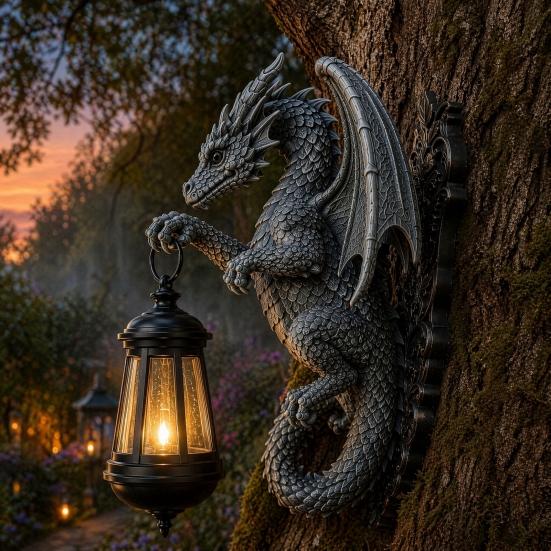 Настенный светильник Yousheng Solar Dragon, Винтажная смоляная уличная скульптура-светильник в виде дракона, Водонепроницаемый готический садовый фонарь для забора, двора, Декор на Хэллоуин
