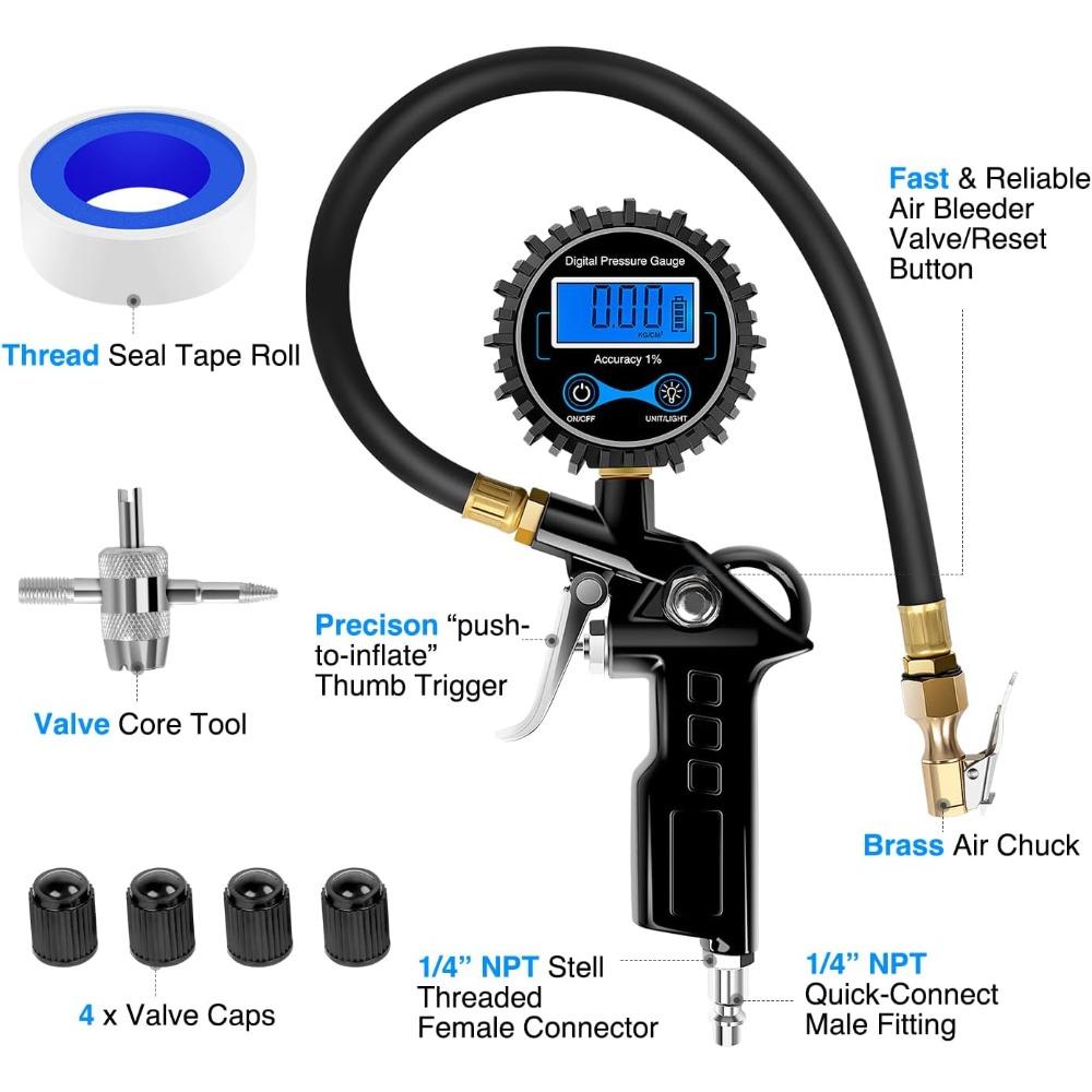 Nilight Digital Tire Inflator Pressure Gauge Pressure Monitoring Gauge Meter Tool Tires Manometer Inflation Inspection PartsTire Pressure Monitoring