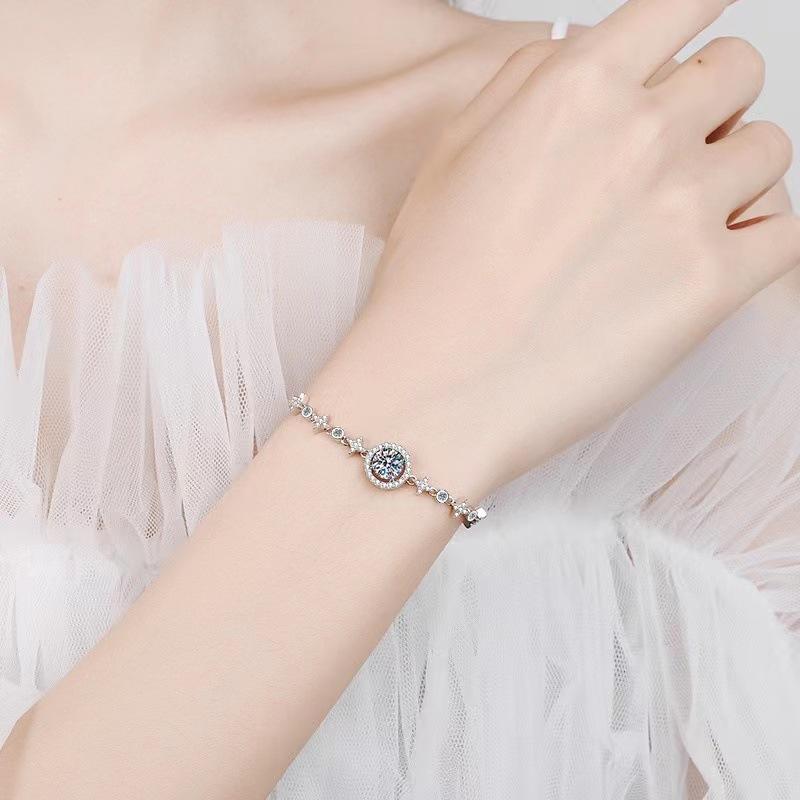 Женский круглый браслет-сумка из стерлингового серебра 925 пробы, классический браслет из муассанита Pt950 из золота с пузырьковым покрытием в один карат