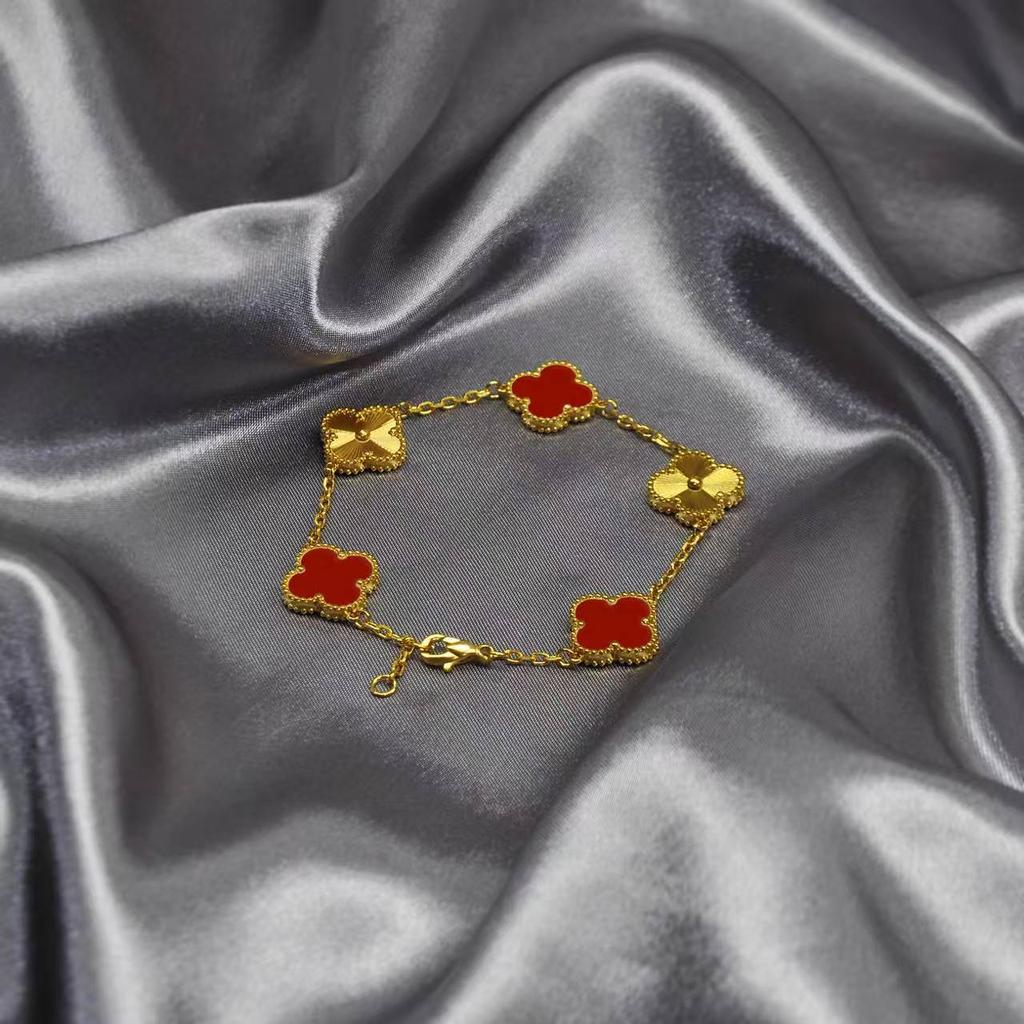 15MM Through-body Titanium Steel 18K Double-sided Lucky Four-leaf Clover Five Flowers Bracelet