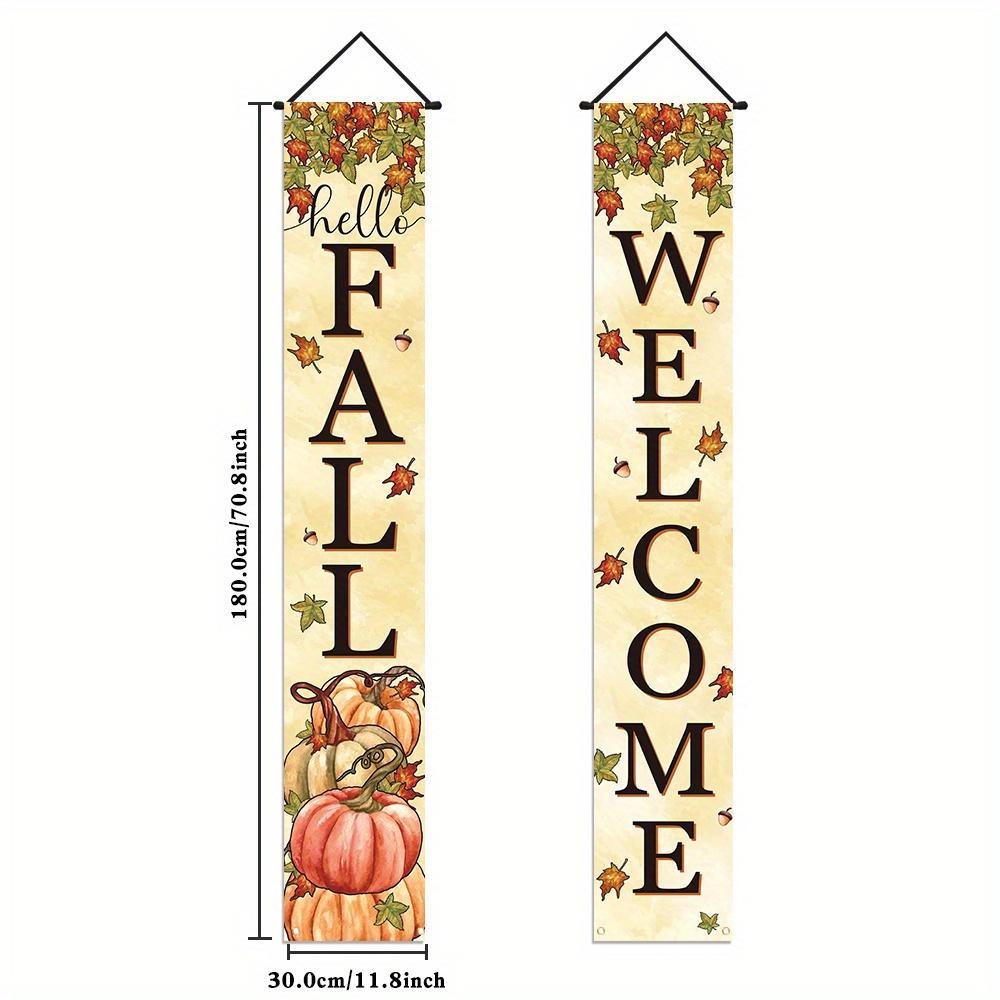 Autumn Pumpkin Couplet - Maple Leaf Harvest Porch Banner - Pinecone Pumpkin - Porch Hanging Door Decor (0230)