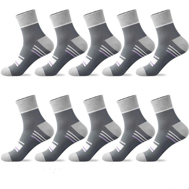 5/10 Pairs Men's Mid-calf Sports Socks Striped Breathable Cotton Socks Casual Socks Lot
