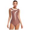 Womens Gymnastics Leotard Sleeveless Back Hollow Out Mesh Patchwork Rhinestone Bodysuit One-piece Dancewear