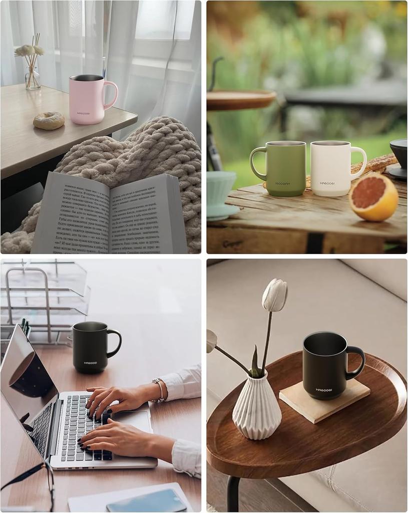 HAGOOGI Кружка с сохранением тепла или вакуумной изоляцией, керамическая, двойная, простая и идеальная для дома или из нержавеющей стали, для кофе, дневная, белая крышка, для холодных напитков, 360 мл, кружка,