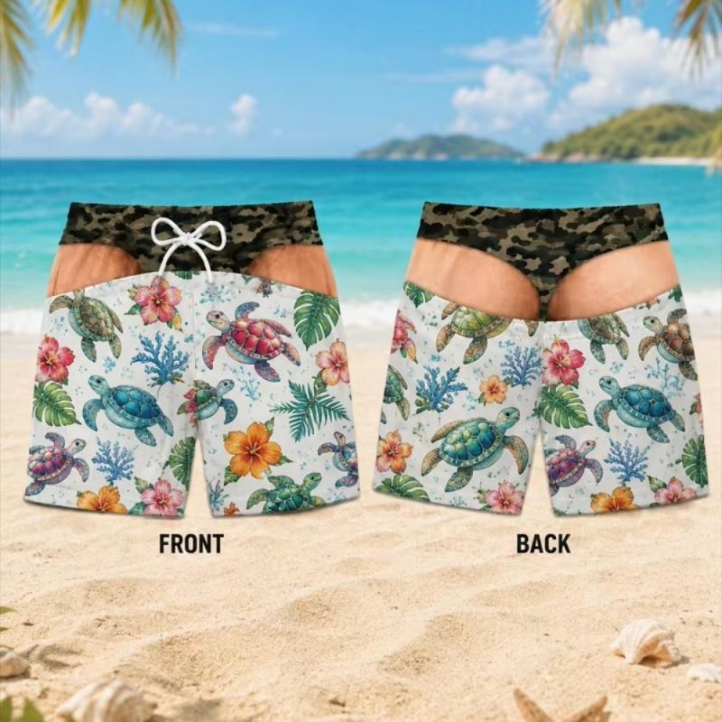 2026 New Funny Plus Size Beach Shorts Casual Summer Men 3D Print Fake Skin Vacation Beach Shorts Hawaii Travel Gift Men's Shorts