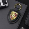 High Quality PU Leather Car Keychain Shield Alloy Keyring Pendant Gift For Porsche Cayenne Panamera Macan Boxster Cayman Sticker CY5