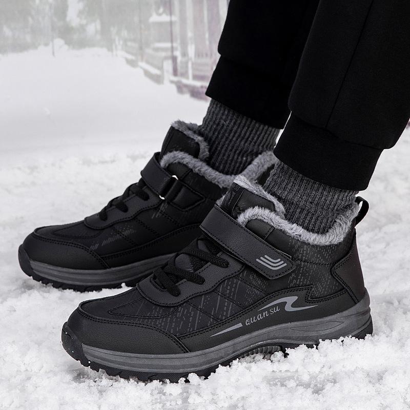 Уличная обувь из хлопка, зимняя, с ворсом, утолщенная, теплая, нескользящая, для пожилых людей, повседневная, с высоким берцем, для ходьбы, не пропускающая брызги, обувь для мам