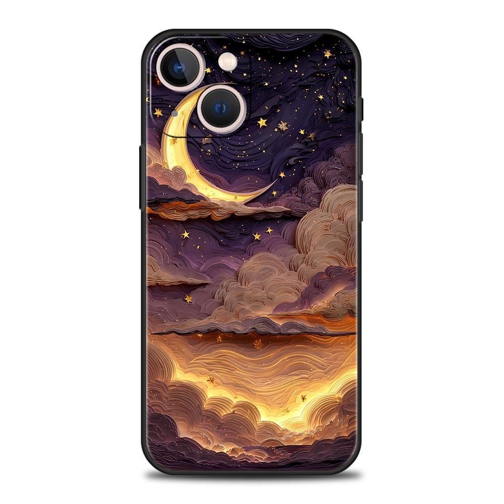 Чехол для телефона в стиле комиксов «Луна и Облако» для iPhone 17 Air 16 Plus 13 15 14 12 11 Pro MAX 7 8 SE Мягкий ТПУ Ударопрочный Чехол Funda