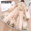Girls Long Sleeve Dress Flower Embroidered Princess Dress Puff Sleeve Palace Dress Girl Dress