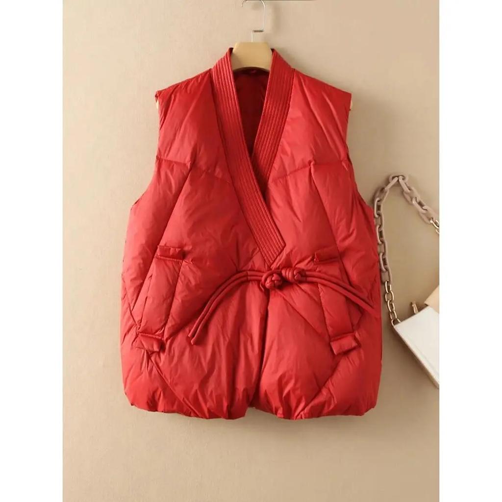Women Winter Solid Color Sleeveless Vest Design Street Style Waistcoat