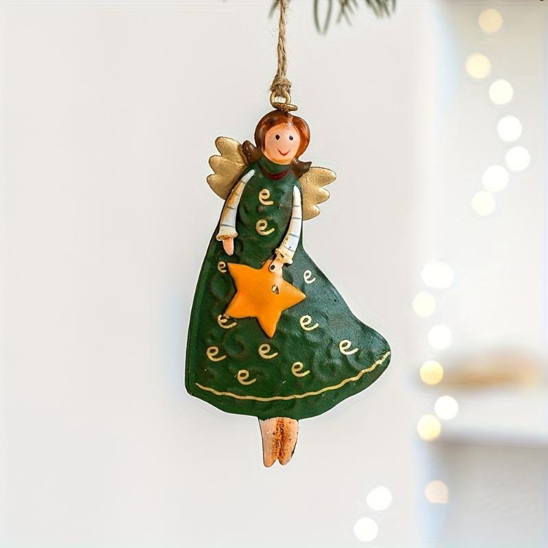 4Pcs/Set Vintage Angel Hanging Decor Fantasy Wooden Xmas Tree Hanging Ornament Decor For Home New Year Gift Christmas Decor