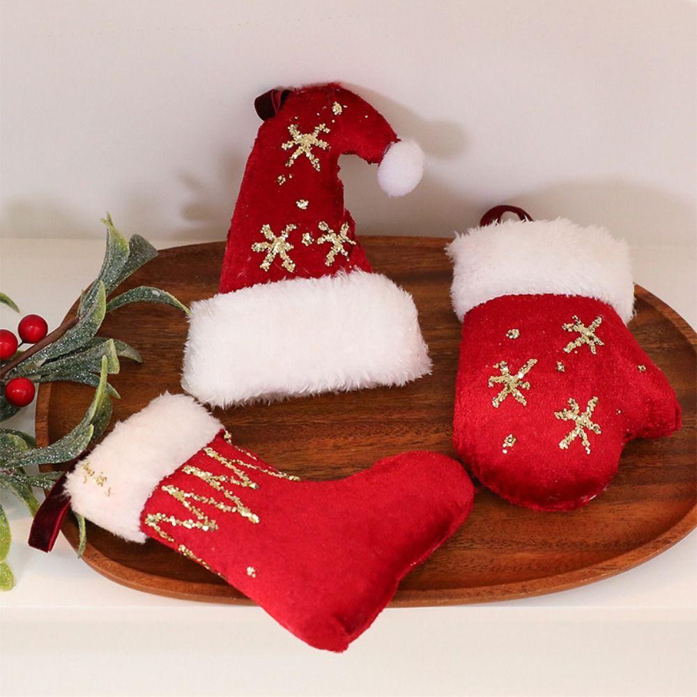 Christmas Hat Hanging Christmas Decorations Plush Christmas Ornaments Holiday New Year