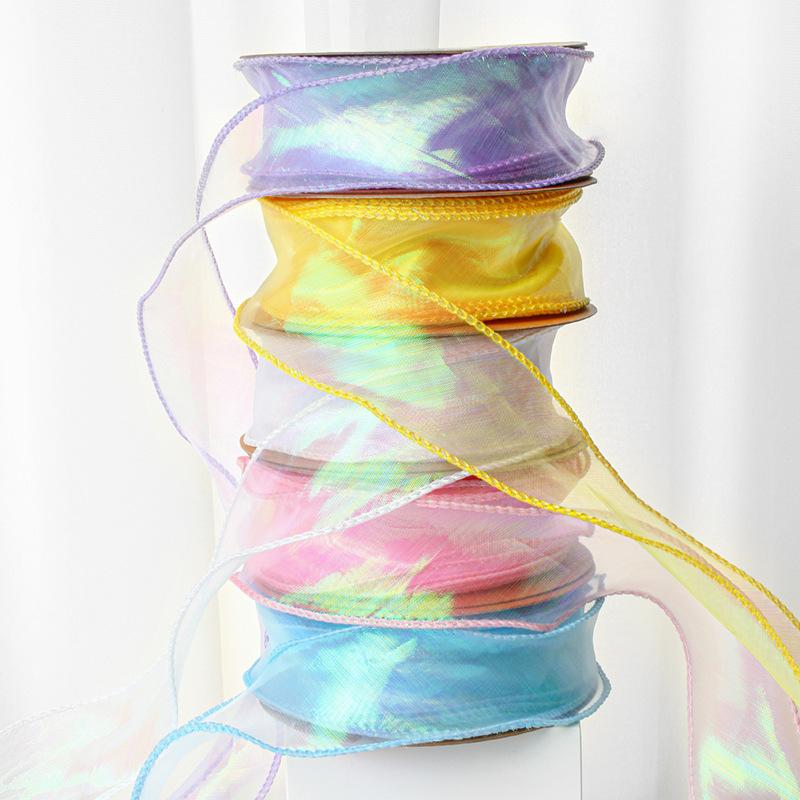 Рыбий хвост пряжа лента букет упаковочный материал радужного цвета кружевной хвост пряжа лента волна шифон пряжа подарочный ремешок