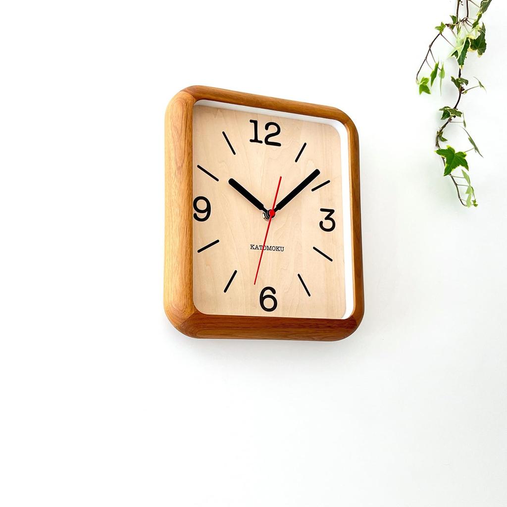 KATOMOKU Muku Clock 19 Walnut Wall Clock with Continuous Second Hand, km-133WARC, 280mm x 220mm (Radio-Controlled Clock)