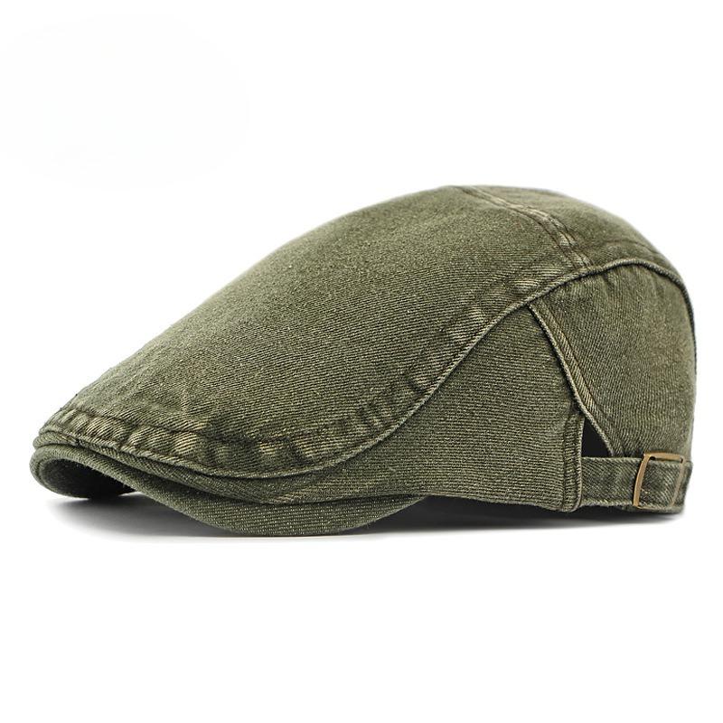 Vintage Washed Denim Beret for Men Women British Retro Flat Cap Solid Color Cotton Newsboy Cap Adjustable Duckbill Cap