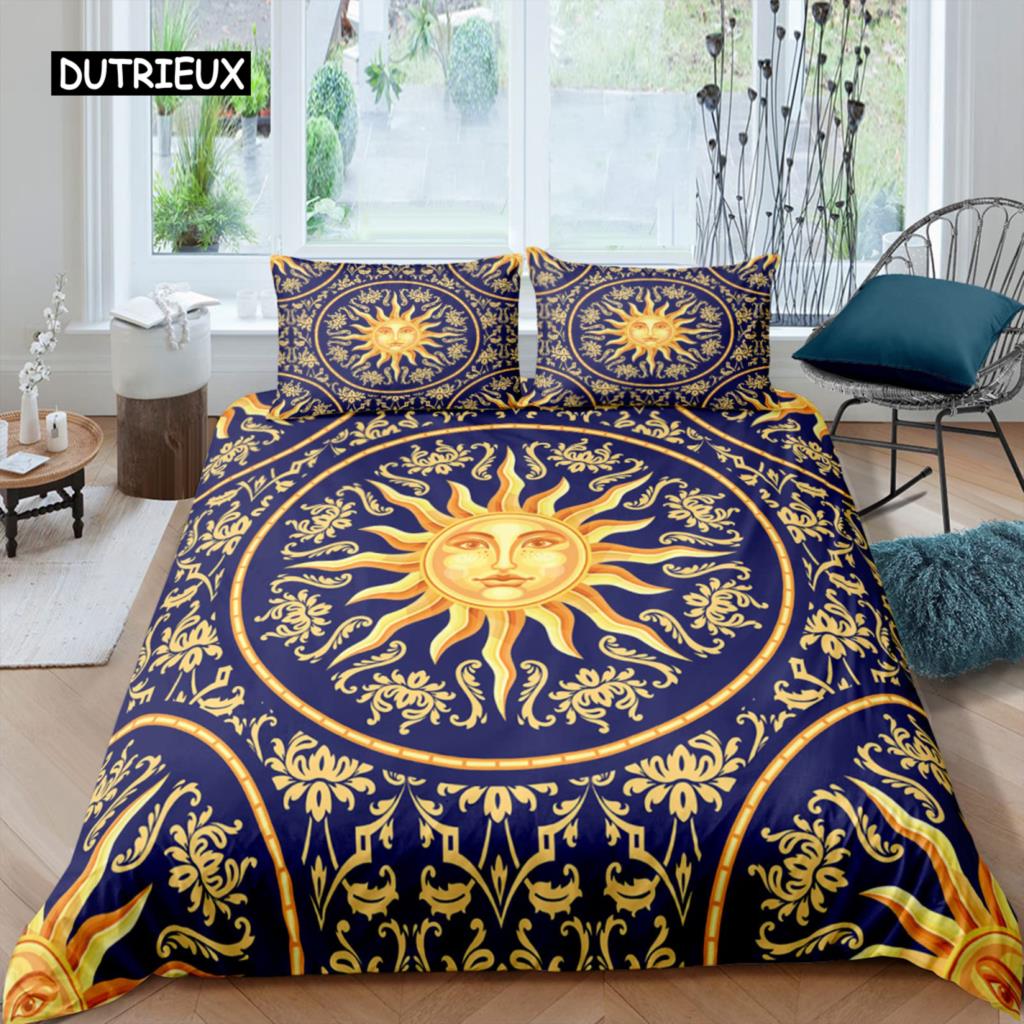 Комплект пододеяльника Sun Moon Queen Микрофибра Богемный Черно-белый принт Инь Ян Пододеяльник Галактика Звезда Полуторный Комплект постельного белья