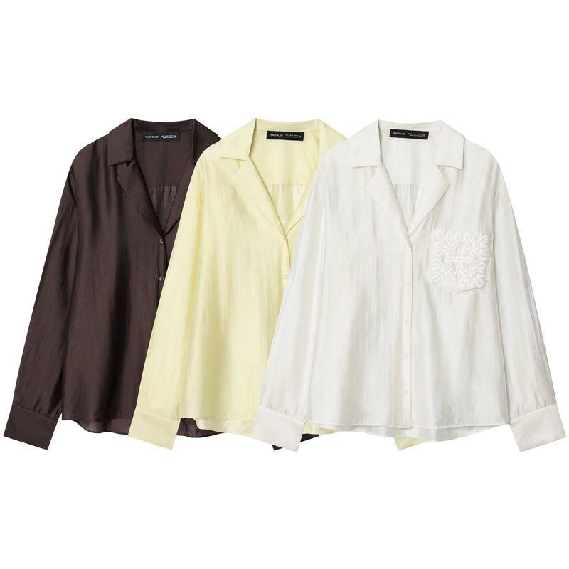 Kaslead New Women clothes Western Style Versitile Fashion Embroidery Pocket Decoration Shirts 4786079