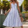 Women's New Summer Halter Dress A Hem Ethnic Style Printed Dresses
