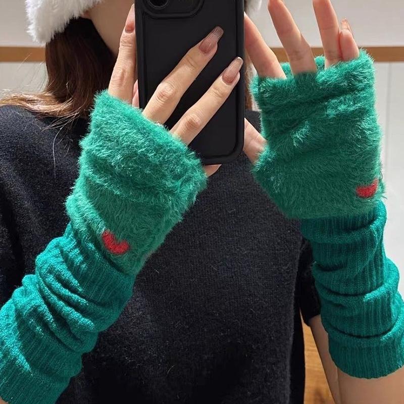 1Pair Knitted Pile Sleeves Protect Your Arms Sleeve Winter Half Finger Gloves