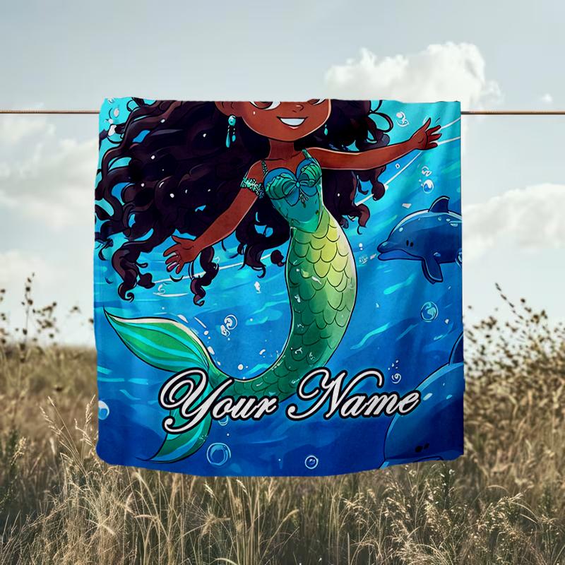1PC Custom Name Mermaid Adventure Sea outdooor Flannel blankets Throw Blanket All-Season Throw Gift Bedspread for Couch, Bed, Camping Holiday Birthda