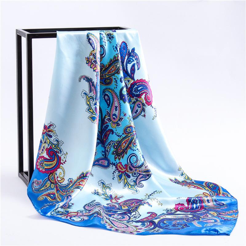 Fashion Hijab Scarf For Women Print Silk Satin Hair Scarfs Kerchief 90*90cm Square Neckerchief Headband Scarves For Ladies