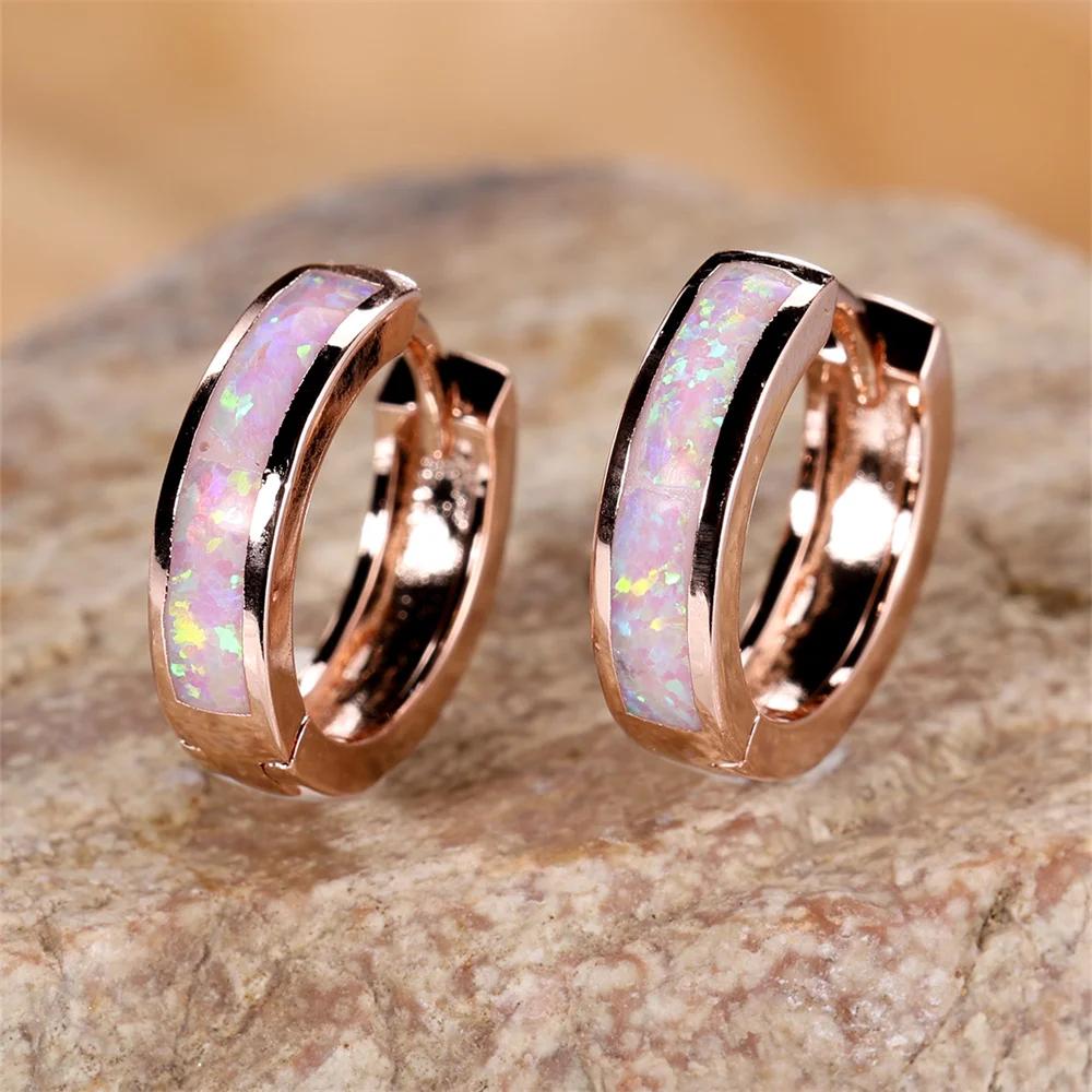 Классические маленькие круглые серьги-кольца для женщин, белые, голубые, опаловые, винтажные, свадебные, помолвочные украшения