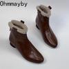 Fashion Vintage Keep Warm Fur Women Ankle Boots Fashion Back Zippers Shoes Autumn Winter Thick Heel Ladies Elegant Short Booties