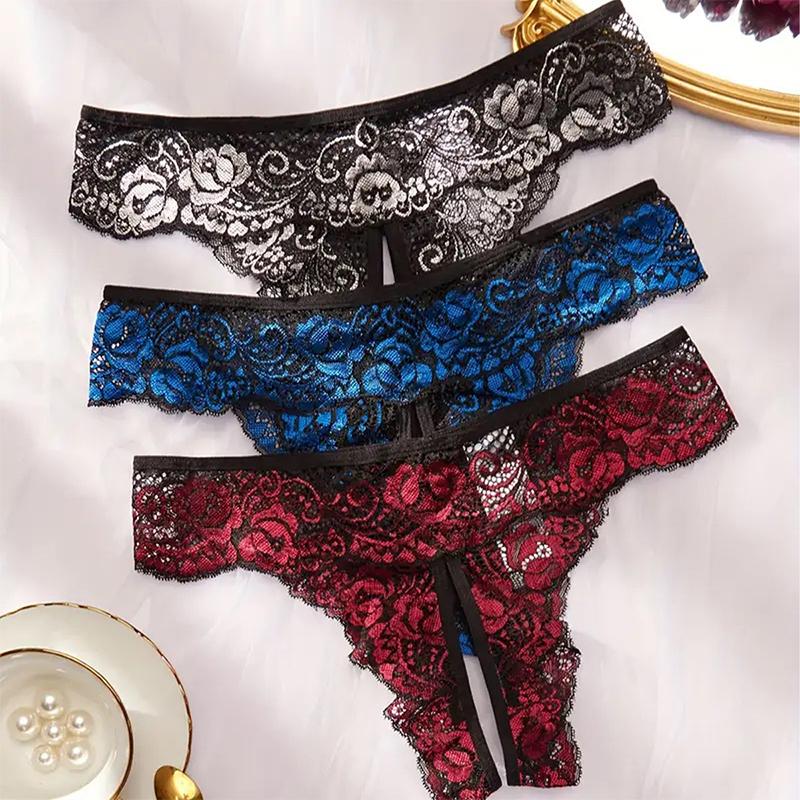 Lace See Through Panty Lingerie Sexy Women Hollow Out Erotic Transparent Crotchless Mini Culotte Underwear Exotic Clothing