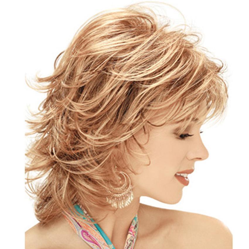 Golden Brown Curly Hair Wig Ladies Fashion Cos Short Hair-Wigs Women BOB Ombre Blonde Full Headwear Cosplay Wavy