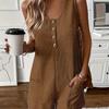 Button-down Front with Pocket Jumpsuit, Summer Casual Solid-color Sleeveless Jumpsuit
