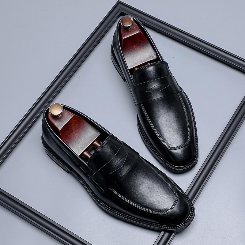 New Shoes Men's European and American One-pedal Business Dress Foot Cover Leather Shoes Loafers Summer Breathable Versatile Shoes 24305-R