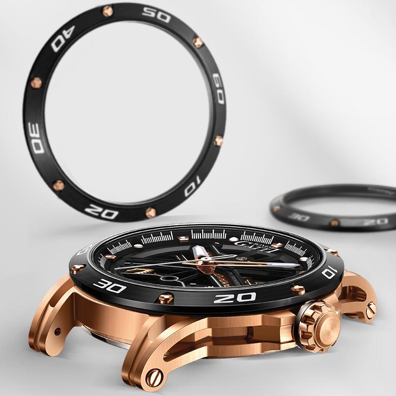 Bonest Gatti Watches Men's Casual Round Hollowed-out Spiral Tourbillon Mechanical Watch