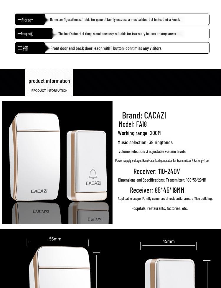 Wireless Self-Powered Doorbell | Smart Long-Range Control | No Battery | Waterproof
