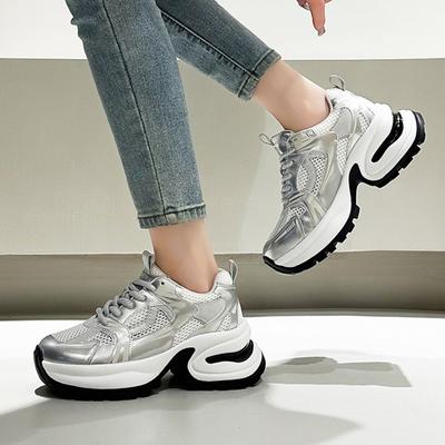 Модные повседневные кроссовки на толстой подошве, сетчатые дышащие, увеличивающие рост, на шнуровке, женские повседневные кроссовки на толстой подошве 35-40
