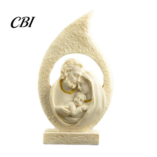 Holy Family Relief Statue Figurine Ornament, Modern Hollow Water Drop Resin Frosted Texture Religious Art Statue, Western Style Tabletop Sculpture for