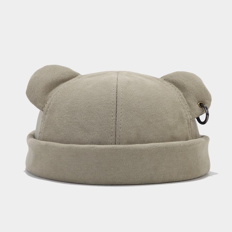 Street Fashion Bear Ear & Iron Ring Brimless Hat - Unisex Trendy Korean Hip Hop Style