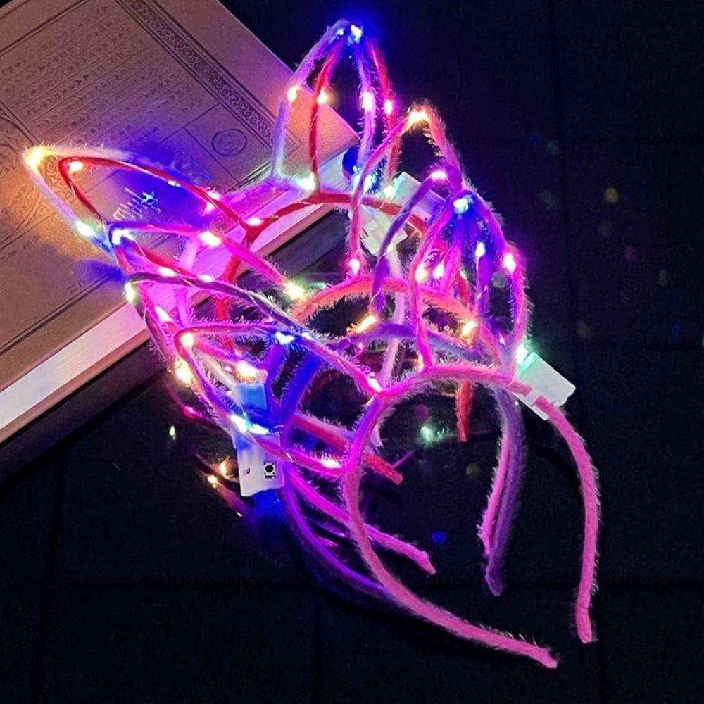 Корона Светодиодные Кроличьи Ушки Ободок Светящийся Обруч для Волос Светящиеся Кошачьи Ушки Повязка на Голову Смешной Ребенок