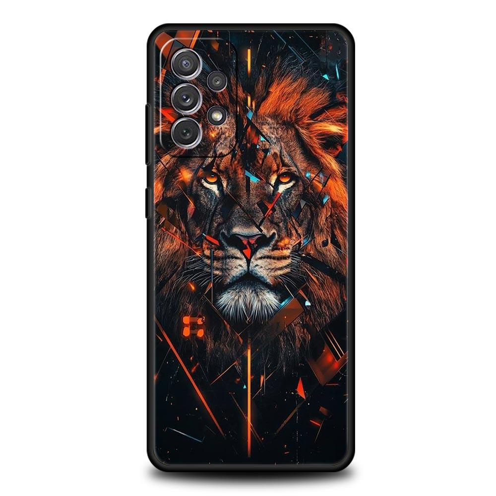 Cross Pattern Bicolor Lion Phone Case for Samsung Galaxy A55 A35 A17 A07 A15 A13 A25 A51 A71 A72 A73 A32 A52 A52S A41 Soft TPU