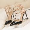 Fashion Sexy Nightclub Slim Heels Patent Leather Metal Rivets Hollowed Out Roman Fashion Sandals Banquet Hall Women's High Heels