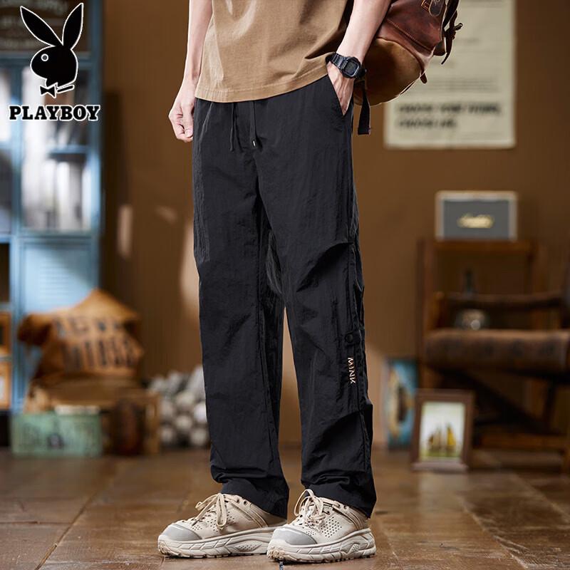 PLAYBOY Men's Wide-Leg Ice Silk Paratrooper Cargo Pants